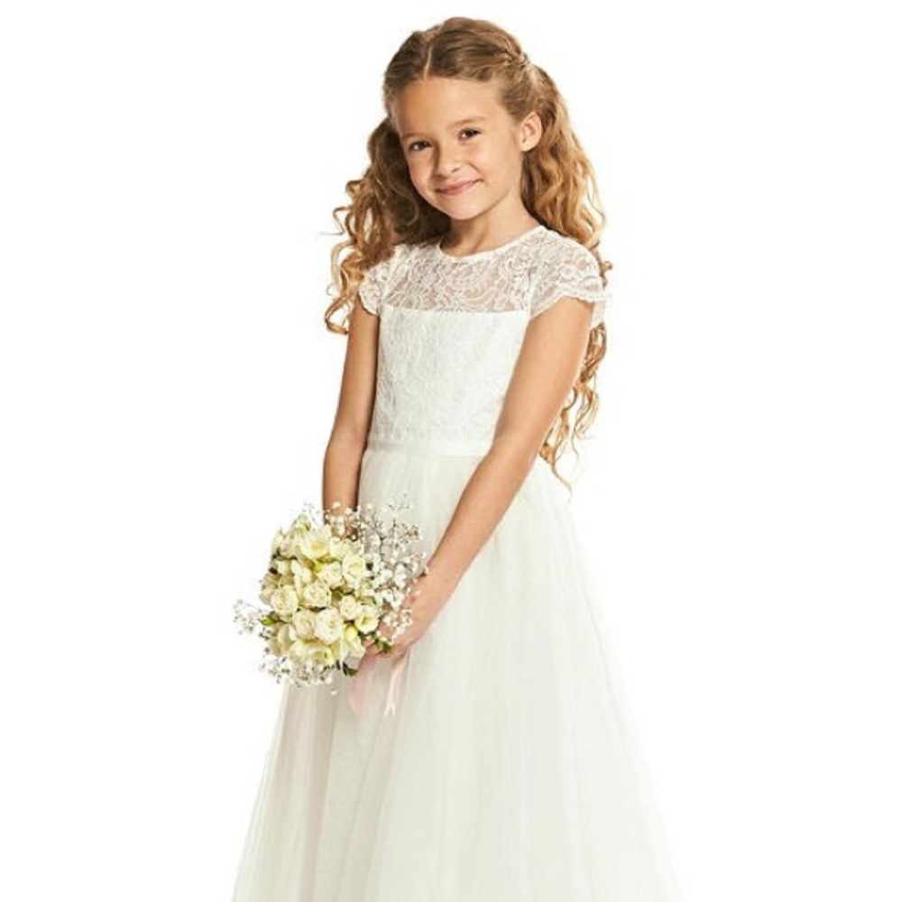 Dessy Marquis Lace Dress, Size 6; Ivory
